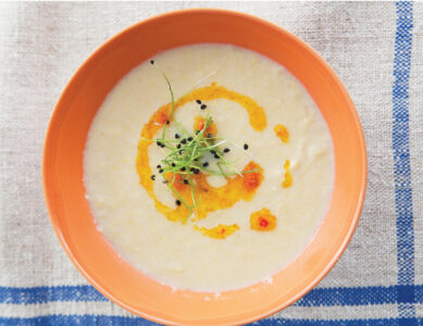 Cream-Style Corn Soup Recipe With Red Pepper Sauce Image
